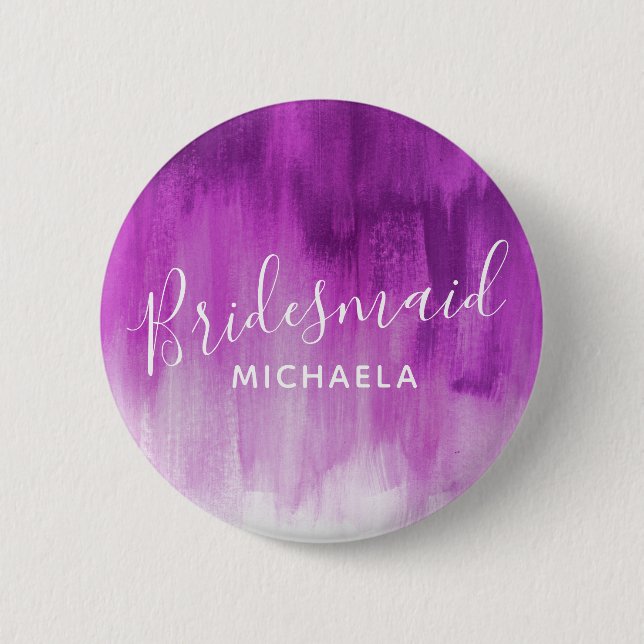 Bridesmaid lila mauve abstrakt art bröllop pin knapp (Framsida)