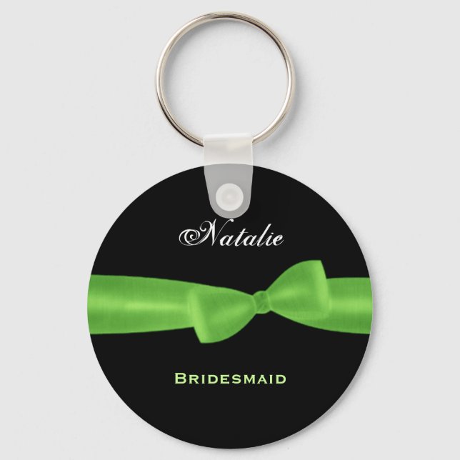 Bridesmaid Lime Green Bow Black Background E021 Nyckelring (Framsida)