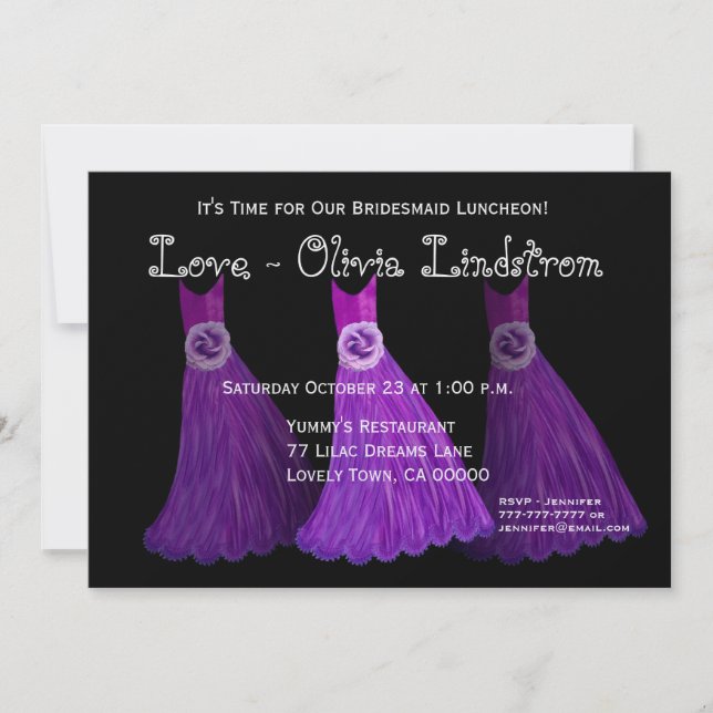 Bridesmaid Luncheon eller Brunch Royal Lila Dacks Inbjudningar (Framsida)