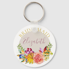 Bridesmaid med Namn Blommigt Bouquet Nyckelring
