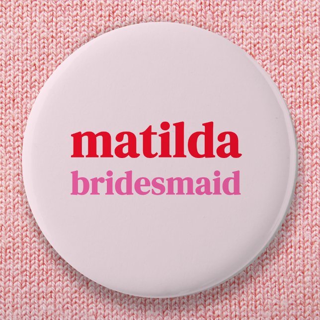 Bridesmaid Minimal Red och Rosa Bachelorette Knapp (Skapare uppladdad)