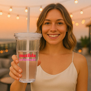Bridesmaid Minimal Red och Rosa Bachelorette Take Away Mugg