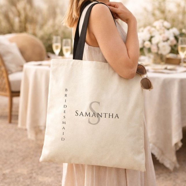 Bridesmaid Minimalist Namn och Initial Tote Bag Tygkasse (Skapare uppladdad)
