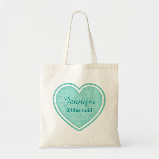 Bridesmaid Mint Grönt Heart Anpassningsbar Tote Ba Tygkasse (Framsidan)