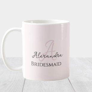 Bridesmaid Modern Minimalist Monogram Rosa Kaffemugg