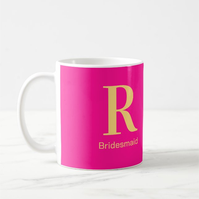 Bridesmaid Modern Monogram Shock rosa-kaffe Mugg (Vänster)