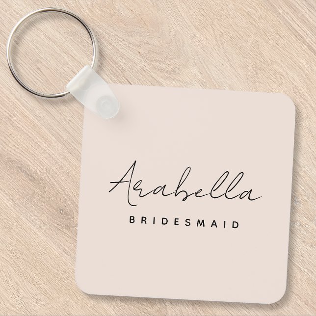 Bridesmaid | Modern  Rosa med minimala skript Nyckelring (Skapare uppladdad)