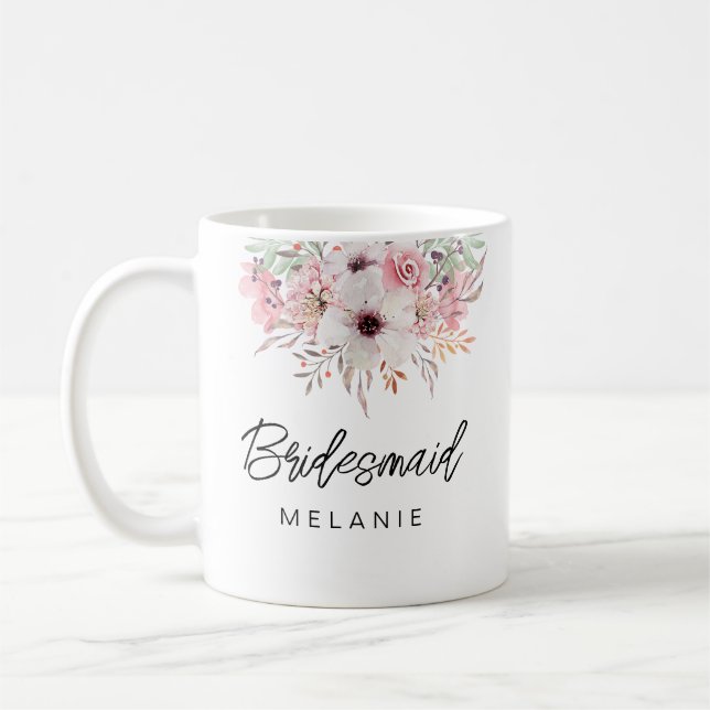 Bridesmaid Modern Rustic Blommigt Mugg Gift | Vit (Vänster)