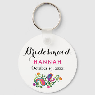 Bridesmaid Modern Typography Script Bröllop Nyckelring