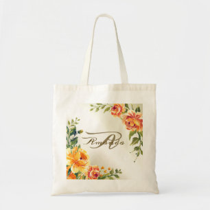 Bridesmaid Monogram Bröllopsfest Orange Blommigt Tygkasse