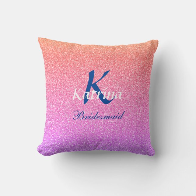 Bridesmaid Monogram Initial Namn Ro Guld Glitter Kudde (Framsida)