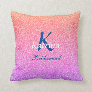 Bridesmaid Monogram Initial Namn Ro Guld Glitter Kudde