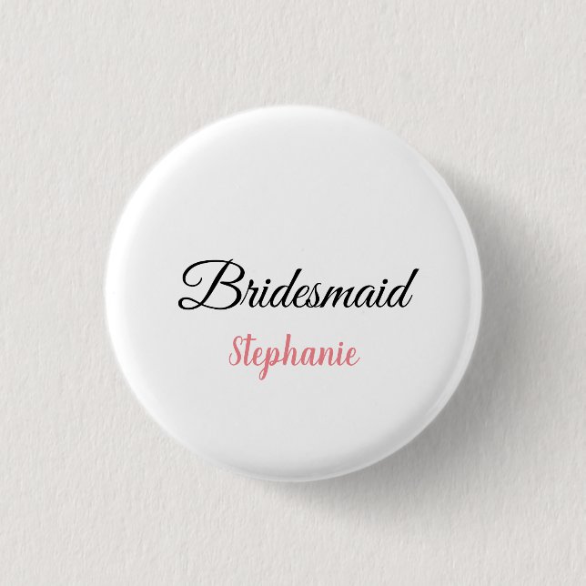 Bridesmaid Monogram Rosa Custom Name Bröllop Knapp (Framsida)