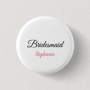 Bridesmaid Monogram Rosa Custom Name Bröllop Knapp