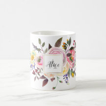 Bridesmaid Monogram Watercolor Flowers Pastel Ro