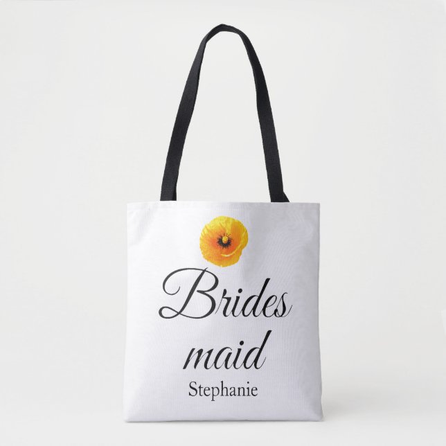 Bridesmaid Namn Poppy Blommigt Abstrakt Bröllop Co Tygkasse (Framsida)