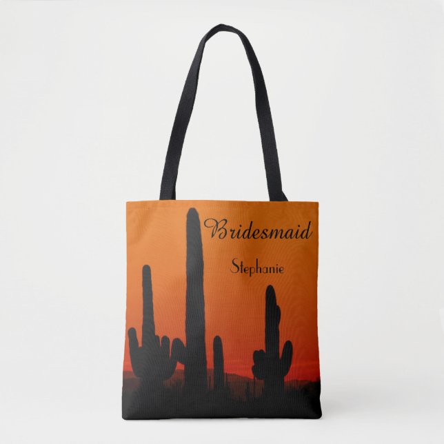 Bridesmaid Namn Tote, Saguaro Sunset Southwest Tygkasse (Framsida)