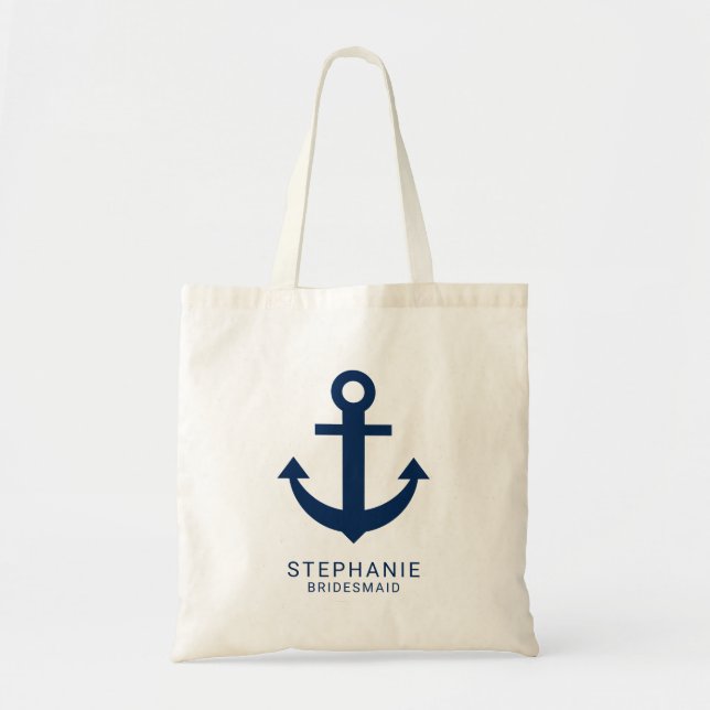 Bridesmaid Navy Blue Anchor Nautical Personlig Tygkasse (Framsidan)