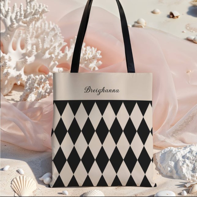 Bridesmaid Old Money Black + Beige Diamond Checker Tygkasse (Skapare uppladdad)