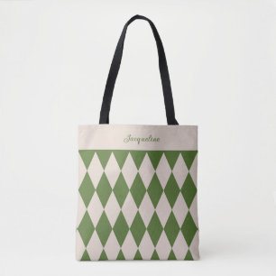 Bridesmaid Old Money Grönt + Beige Diamond Checker Tygkasse
