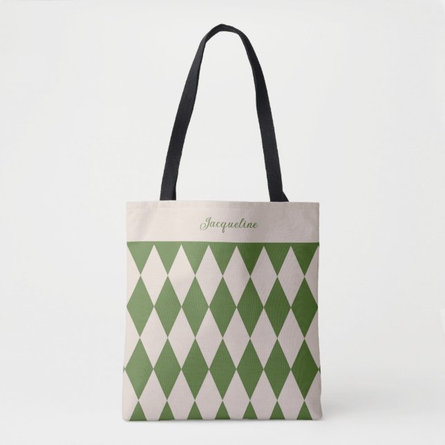 Bridesmaid Old Money Grönt + Beige Diamond Checker Tygkasse (Framsida)