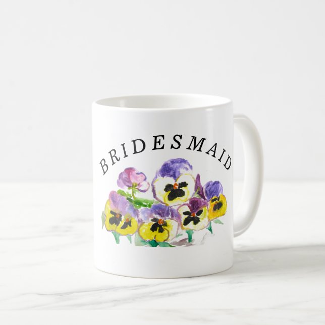 Bridesmaid Pansies Blommigt Vintage Boho Bröllop Kaffemugg (Framsida höger)