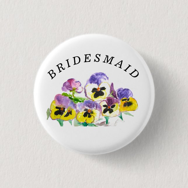 Bridesmaid Pansies Blommigt Vintage Girly Bröllop Knapp (Framsida)