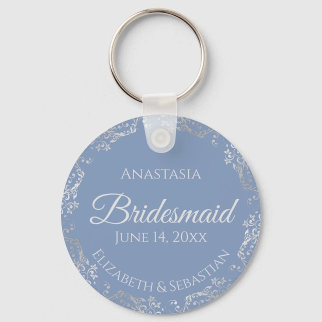 Bridesmaid Periwinkle Blue Bröllop Nyckelring (Framsida)