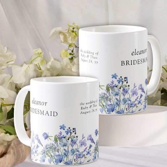 Bridesmaid Periwinkle Wildblomme Elegant Blommigt Kaffemugg (Wedding Party keepsake mugs from my Lilac + Periwinkle Wildflower Wedding Collection)