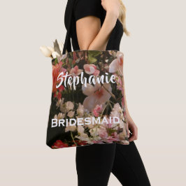 Bridesmaid Personlig Namn Many Flowers Blommigt Tygkasse
