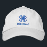 Bridesmaid Personligt bröllp Monogrammed Baseball  Broderad Keps<br><div class="desc">Överraska dina brudar med den här coolan baseball stil-sockeln som har 3 brev monogram och ord-briderna nedanför. Bilden ovan är en khaki-hatt med royalets blå text, men du kan enkelt ändra hatten och färg så att den stämmer överens med ditt bröllop-tema/färg. Det här gör en fantastisk-bachelorette-fest eller bröllopsgåva. De samordnade...</div>