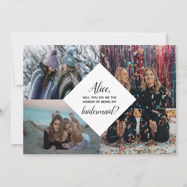 Bridesmaid Photo Frieri Diamond Collage Modern Inbjudningar (Framsida)