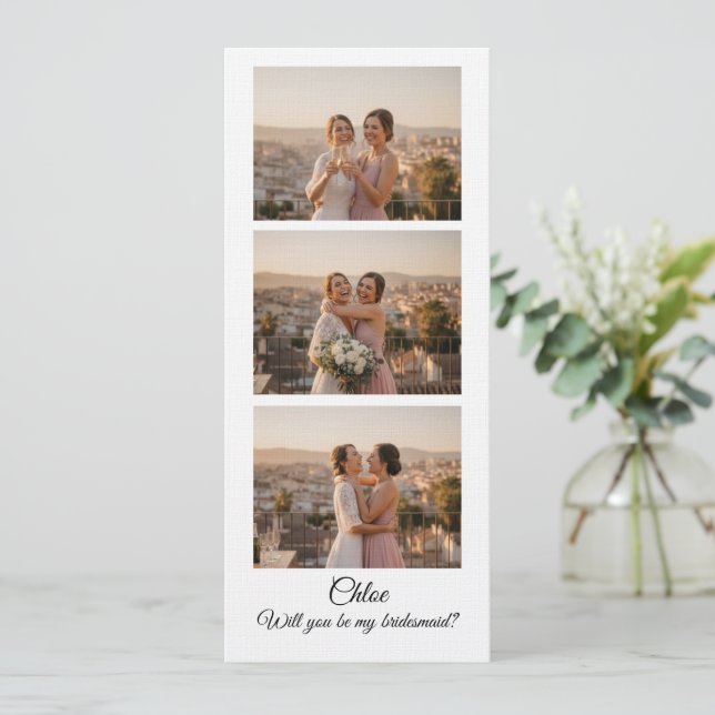 Bridesmaid Photo Strip 3 Photo Proposal Card Inbjudningar (Stående Fram)