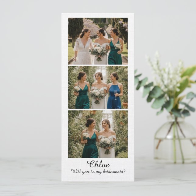 Bridesmaid Photo Strip 3 Pictures Proposal Card Inbjudningar (Stående Fram)