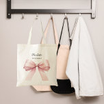 Bridesmaid pink bow elegant name tygkasse<br><div class="desc">Decorated with a large pink bow.
Personalize and add your bridesmaid's name.</div>