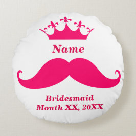 Bridesmaid Pink Mustache Round Throw Pillow Rund Kudde