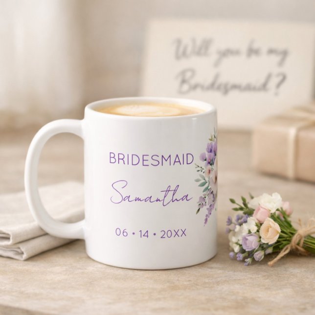 Bridesmaid Proposal Purple Wisteria Floral  Kaffemugg (Skapare uppladdad)