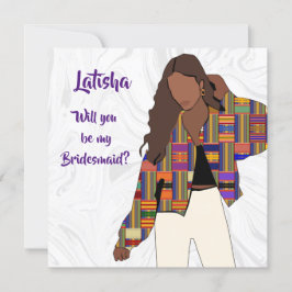 Bridesmaid Request Card with Girl in Kente Jacka Meddelande