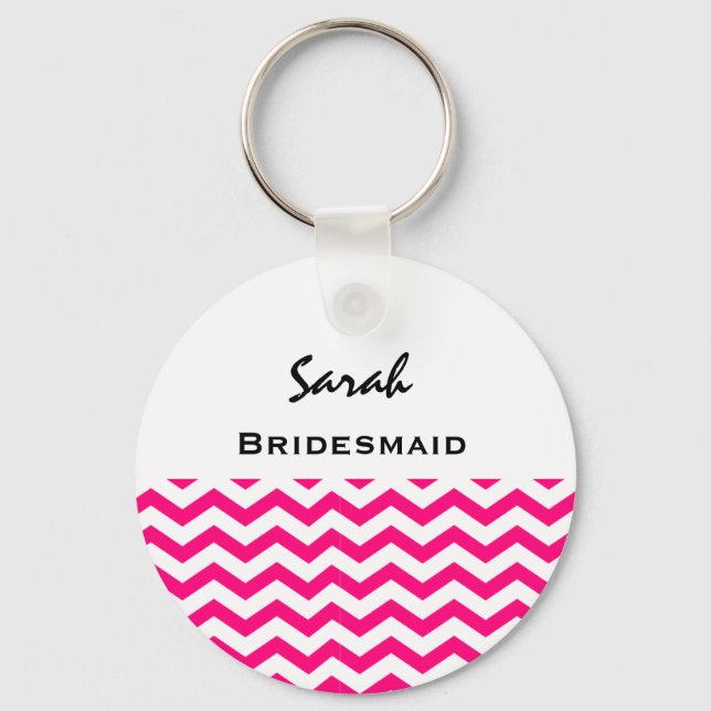 Bridesmaid Rosa and White Chevrons V05 Nyckelring (Framsida)