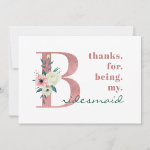 Bridesmaid Rosa Blommigt Brev Bröllop Tack Kort