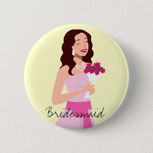 Bridesmaid Rosa Bröllop Gown Button Knapp (Framsida)