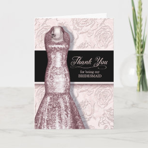 Bridesmaid Rosa Bröllop Tack Kort