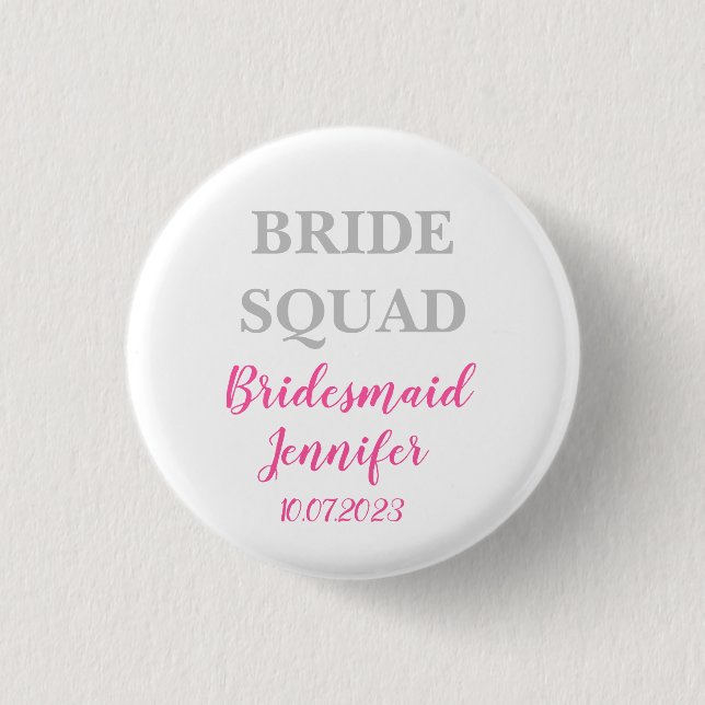 Bridesmaid Rosa Custom Name Bröllop Bachelorette Knapp (Framsida)