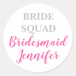 Bridesmaid Rosa Custom Name Bröllop Bachelorette Runt Klistermärke