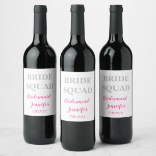 Bridesmaid Rosa Custom Name Bröllop Bachelorette Vinflaska Etikett