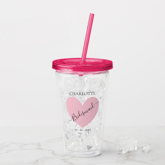 Bridesmaid Rosa Heart Brudens sida Personlig Take Away Mugg (Baksida Ice)