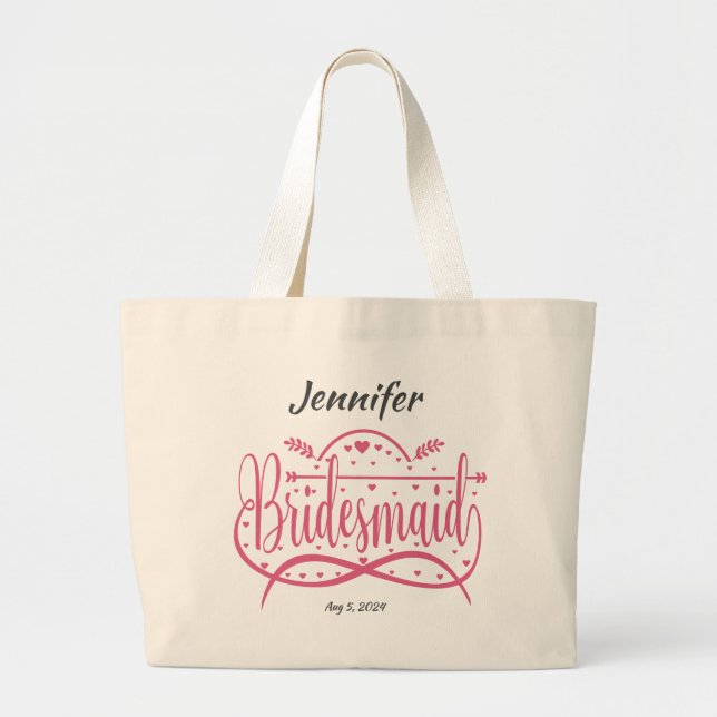 Bridesmaid rosa hearts personlig brudens sida jumbo tygkasse (Framsidan)