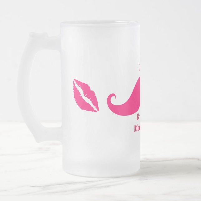 Bridesmaid Rosa Mustache Frosted Glass Mugg (Vänster)
