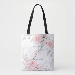 Bridesmaid Rosa ros Monogram Brev Z Tygkasse