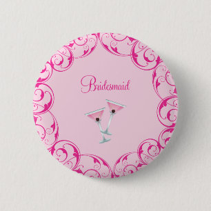 Bridesmaid Rosa Swirl Martini Button Knapp